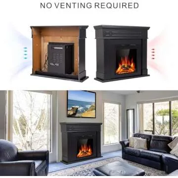 JAMFLY Electric Fireplace Mantel Package Wooden Surround Firebox TV Stand Free Standing Electric Fireplace Heater with Logs, Adjustable Led Flame, Remote Control, 750W-1500W (Black) 1