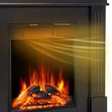 JAMFLY Electric Fireplace Mantel Package Wooden Surround Firebox TV Stand Free Standing Electric Fireplace Heater with Logs, Adjustable Led Flame, Remote Control, 750W-1500W (Black) 1