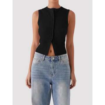 Matunana Womens Tank Tops Summer Ribbed Going Out Sexy Crop Top Cute Y2K Button Down Sleeveless T Sh...