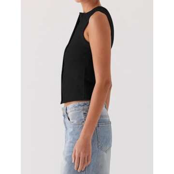 Matunana Womens Tank Tops Summer Ribbed Going Out Sexy Crop Top Cute Y2K Button Down Sleeveless T Shirts Fashion Trendy Clothes Club Outfits Black