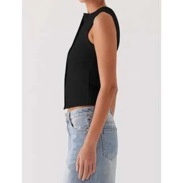 Matunana Womens Tank Tops Summer Ribbed Going Out Sexy Crop Top Cute Y2K Button Down Sleeveless T Shirts Fashion Trendy Clothes Club Outfits Black