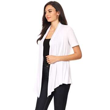 Jersey Short Sleeve Solid Open Front Draped Casual Work Office Wear Cardigan White L