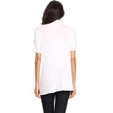 Jersey Short Sleeve Solid Open Front Draped Casual Work Office Wear Cardigan White L