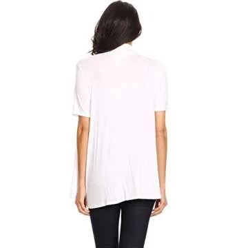 Jersey Short Sleeve Solid Open Front Draped Casual Work Office Wear Cardigan White L