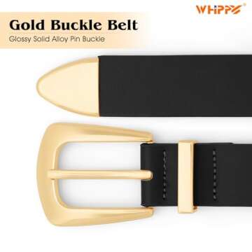 WHIPPY Women Leather Belt for Jeans Pants Dresses Fashion Ladies Western Leather Belt with Solid Gol...