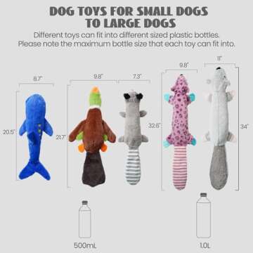 Nocciola 2-in-1 No Stuffing Crinkle Dog Toys with Soft and Durable Fabric, Holds Water Bottles, 2 Ex...