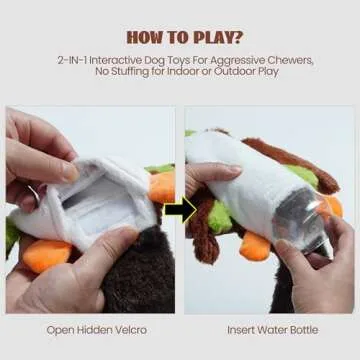 Nocciola 2-in-1 No Stuffing Crinkle Dog Toys with Soft and Durable Fabric, Holds Water Bottles, 2 Extra Long & 3 Regular Size Stuffless Dog Toys, Squeaky Dog Toys for Small to Large Dog