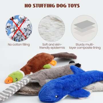 Nocciola 2-in-1 No Stuffing Crinkle Dog Toys with Soft and Durable Fabric, Holds Water Bottles, 2 Extra Long & 3 Regular Size Stuffless Dog Toys, Squeaky Dog Toys for Small to Large Dog