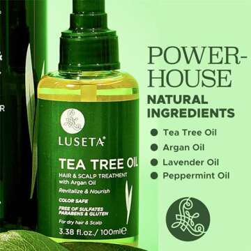 Luseta Tea Tree Oil for Hair, Hair Serum for For Damaged and Oily Hair, Revitalizing & Nourishing for Healthy Hair Color Safe Hair Oil 3.38 Fl oz