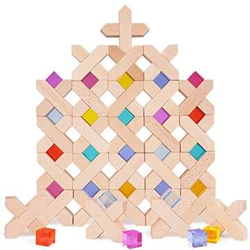 Agirlgle Wooden Rainbow Building Blocks Cube Gem Stacking Blocks Toy - Colorful Montessori Rainbow S...
