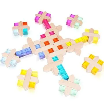 Agirlgle Wooden Rainbow Building Blocks Cube Gem Stacking Blocks Toy - Colorful Montessori Rainbow Stacker Toy Elegant Wood Rainbow Cube Blocks- Acrylic Blocks Educational Toys for Toddlers- 80Pcs