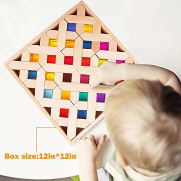 Agirlgle Wooden Rainbow Building Blocks Cube Gem Stacking Blocks Toy - Colorful Montessori Rainbow Stacker Toy Elegant Wood Rainbow Cube Blocks- Acrylic Blocks Educational Toys for Toddlers- 80Pcs