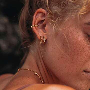 MYEARS Women Star Earrings Gold Huggie Hoop Diamond Cubic Zirconia 14K Gold Filled Small Simple Handmade Hypoallergenic Everyday Jewelry