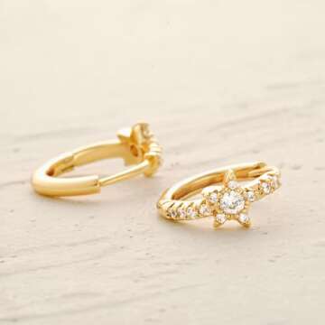 MYEARS Women Star Earrings Gold Huggie Hoop Diamond Cubic Zirconia 14K Gold Filled Small Simple Handmade Hypoallergenic Everyday Jewelry