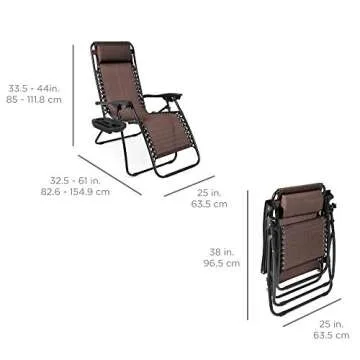 Best Choice Products Set of 2 Adjustable Steel Mesh Zero Gravity Lounge Chair Recliners w/Pillows and Cup Holder Trays - Brown