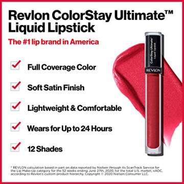 Revlon ColorStay Ultimate Liquid Lipstick, Longwear Rich Lip Colors, Wears for Up to 24 Hours, Satin Finish, 040 Brilliant Bordeaux, 0.1 fl oz