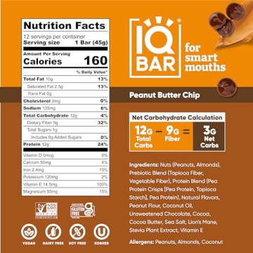 IQBAR Plant Protein Bars - Peanut Butter Chip - 12 Count