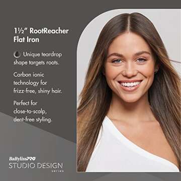 BaBylissPRO Flat Iron Hair Straightener, 1.5" Rootreacher Hair Straightener Iron, Perfect for Close to Scalp, Roots Straightening, All Hair Types, Black