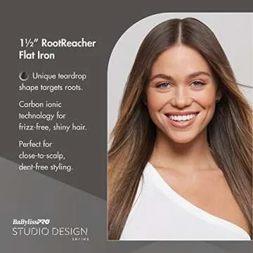 BaBylissPRO Flat Iron Hair Straightener, 1.5" Rootreacher Hair Straightener Iron, Perfect for Close to Scalp, Roots Straightening, All Hair Types, Black