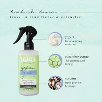 SAUCE BEAUTY Leave In Conditioner & Detangler Spray (8 Fl Oz) Tzatziki Leave In Conditioner for Curly, Oily & Damaged Hair, Fly Away Hair Tamer, Curl Enhancer, Detangling Spray with Coconut Oil