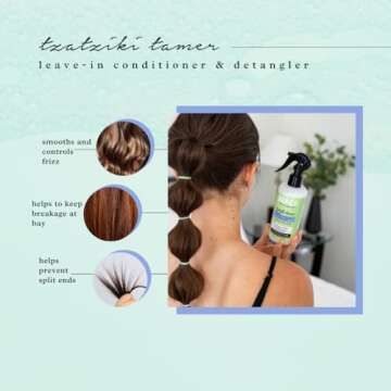 SAUCE BEAUTY Leave In Conditioner & Detangler Spray (8 Fl Oz) Tzatziki Leave In Conditioner for Curly, Oily & Damaged Hair, Fly Away Hair Tamer, Curl Enhancer, Detangling Spray with Coconut Oil