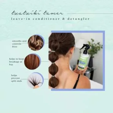 SAUCE BEAUTY Leave In Conditioner & Detangler Spray (8 Fl Oz) Tzatziki Leave In Conditioner for Curly, Oily & Damaged Hair, Fly Away Hair Tamer, Curl Enhancer, Detangling Spray with Coconut Oil