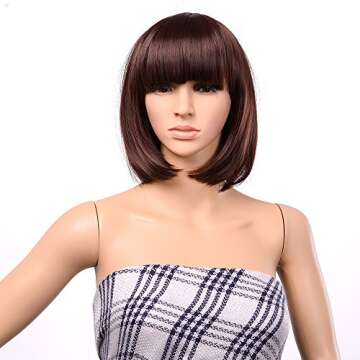 AGPTEK 13 Inches Straight Heat Resistant Short Bob Hair Wigs with Flat Bangs for Women Cosplay Daily...