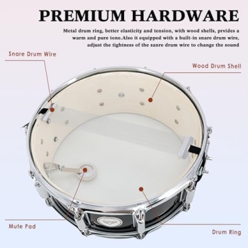 EASTROCK Snare Drum Set for Students with Gig Bag