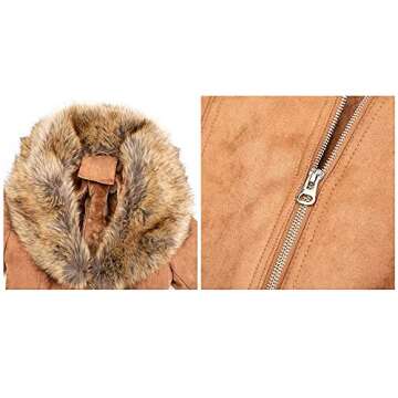 Bellivera Women Pea Coat Faux Suede Leather Long Jacket Winter Outerwear with Detachable Fur Collar 19249 Camel M