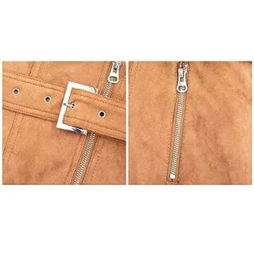 Bellivera Women Pea Coat Faux Suede Leather Long Jacket Winter Outerwear with Detachable Fur Collar 19249 Camel M