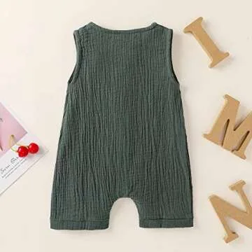 Cecobora Infant Newborn Baby Boys Girls Cotton Linen Romper Summer Jumpsuit Sleeveless Overalls Clothing Set (Green, 0-3 Months)
