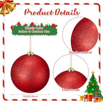 Liliful 4 Pieces 5.9 Inch Large Outdoor Christmas Ornaments Plastic Jumbo Fillable Balls Ornament Bi...