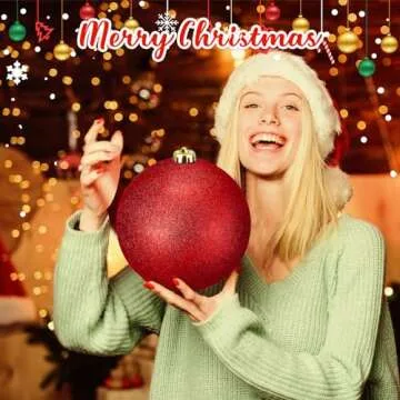 Liliful 4 Pieces 5.9 Inch Large Outdoor Christmas Ornaments Plastic Jumbo Fillable Balls Ornament Big Xmas Tree Hanging Decoration for Home Outside Holiday Lawn Yard Party (Glitter Red)