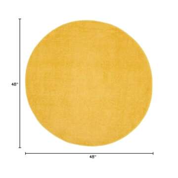 Nourison Essentials Indoor/Outdoor Yellow 4' x Round Area Rug, Easy Cleaning, Non Shedding, Bed Room...