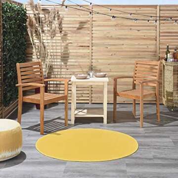 Nourison Essentials Indoor/Outdoor Yellow 4' x Round Area Rug, Easy Cleaning, Non Shedding, Bed Room, Living Room, Dining Room, Backyard, Deck, Patio (4 Round)