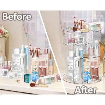 Adoco 360° Rotating Makeup Organizer Countertop,Adjustable Skincare Vanity Organizers Cosmetic Case,Large Capacity Perfume Organizer Makeup Organizers and Storage for Vanity,Bathroom (Clear)