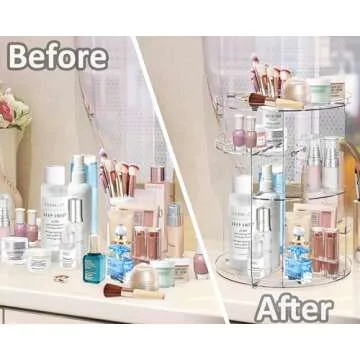 Adoco 360° Rotating Makeup Organizer Countertop,Adjustable Skincare Vanity Organizers Cosmetic Case,Large Capacity Perfume Organizer Makeup Organizers and Storage for Vanity,Bathroom (Clear)