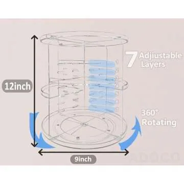 Adoco 360° Rotating Makeup Organizer Countertop,Adjustable Skincare Vanity Organizers Cosmetic Case,Large Capacity Perfume Organizer Makeup Organizers and Storage for Vanity,Bathroom (Clear)