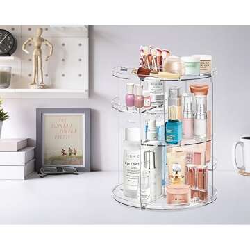 Adoco 360° Rotating Makeup Organizer Countertop,Adjustable Skincare Vanity Organizers Cosmetic Case,Large Capacity Perfume Organizer Makeup Organizers and Storage for Vanity,Bathroom (Clear)