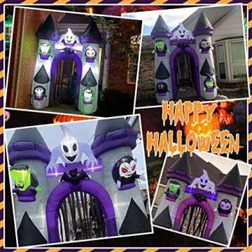 10 Ft Halloween Inflatables Castle Archway Decoration with Ghost Green Weirdo Witch Vampire Bats Black Cat Inflatable LED Lights Blow up Arch Decor Outdoor Lawn Holloween Door Decorations