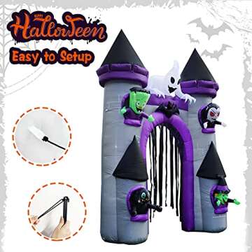 10 Ft Halloween Inflatables Castle Archway Decoration with Ghost Green Weirdo Witch Vampire Bats Black Cat Inflatable LED Lights Blow up Arch Decor Outdoor Lawn Holloween Door Decorations