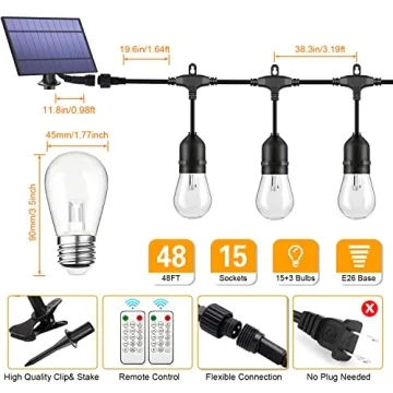 Mlambert Solar String Lights - 48ft Outdoor Remote LED