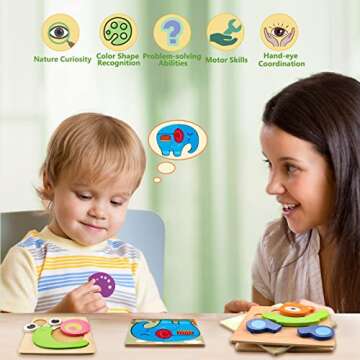 Montessori Toys for 1+ Year Old,Toddler Toys Age 1 2 3 Year Old Boy Girl, Wooden Puzzles for Toddlers 1-3,Learning Educational STEM Sensory Toys,6 Animal Jigsaw Puzzles Games Baby Toys Boy Girl Gifts