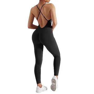 MOOSLOVER Women Strappy Backless Workout Jumpsuit