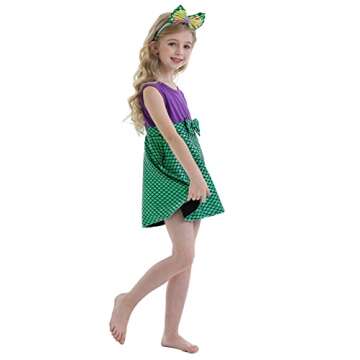 HenzWorld Mermaid Birthday Dress Princess Costume Dress up for Little Girls Halloween Party Cosplay Role Play Bow Skirt 6t, 6-7 Years