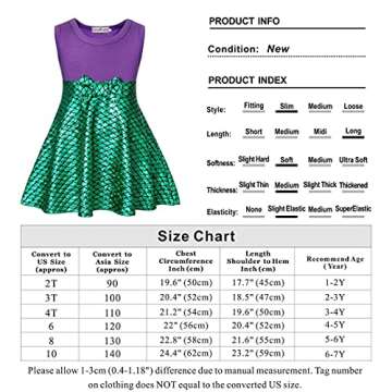 HenzWorld Mermaid Birthday Dress Princess Costume Dress up for Little Girls Halloween Party Cosplay Role Play Bow Skirt 6t, 6-7 Years