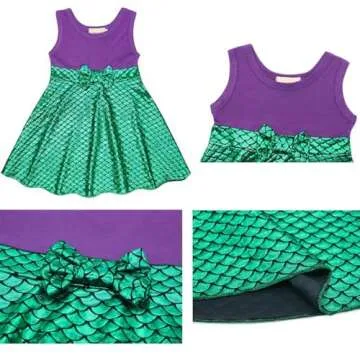 HenzWorld Mermaid Birthday Dress Princess Costume Dress up for Little Girls Halloween Party Cosplay Role Play Bow Skirt 6t, 6-7 Years