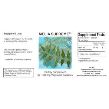 Supreme Nutrition Melia Supreme, 60 Pure Powdered Neem Leaf Vegetarian Capsules