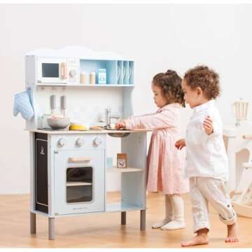 New Classic Toys Blue Wooden Pretend Play Kitchen for Kids