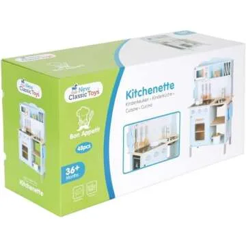 New Classic Toys Blue Wooden Pretend Play Kitchen for Kids